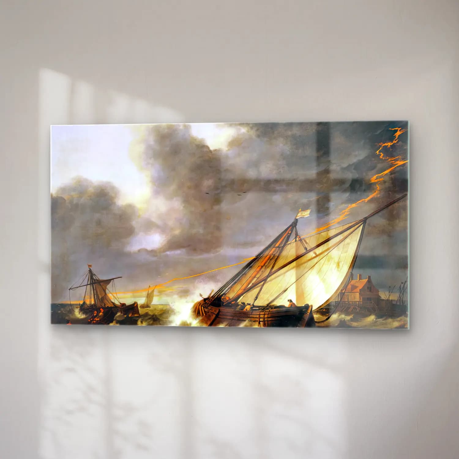 Aelbert Cuyp – Ships Tossed in a Gale cam tablo — sağ açıdan görünüm