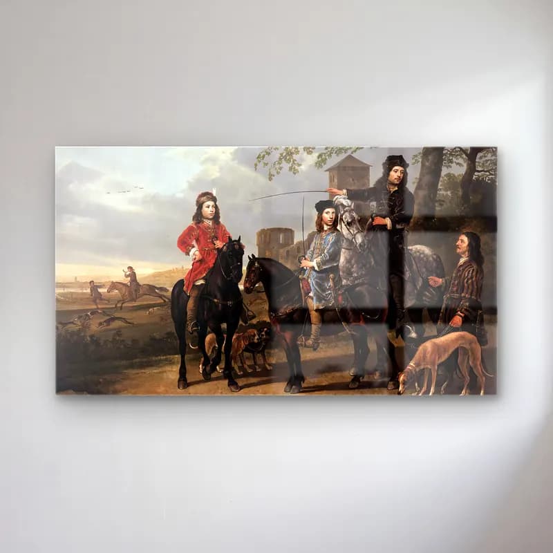 Aelbert Cuyp – Starting for the Hunt cam tablo — Aelbert Cuyp – Starting for the Hunt — vintage savaş sahnesi