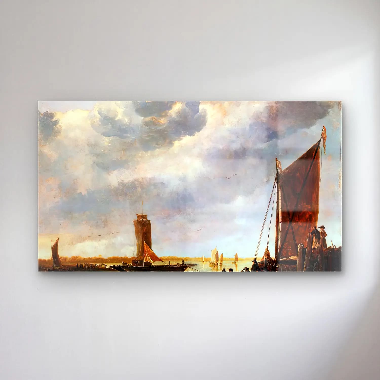 Aelbert Cuyp – The Ferry Boat – Bej Tonlar cam tablo — Aelbert Cuyp – The Ferry Boat – Bej Tonlar — yağlı boya liman ve tekneler