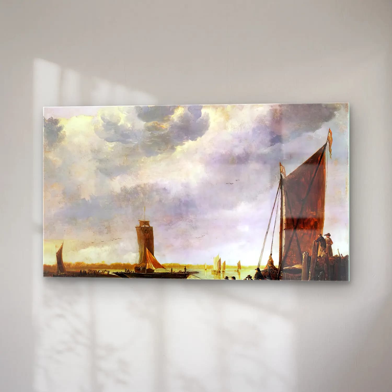 Aelbert Cuyp – The Ferry Boat – Bej Tonlar cam tablo — sağ açıdan görünüm