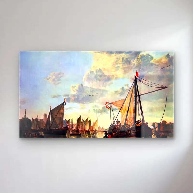 Aelbert Cuyp – The Maas at Dordrecht cam tablo — Aelbert Cuyp – The Maas at Dordrecht — vintage liman ve tekneler