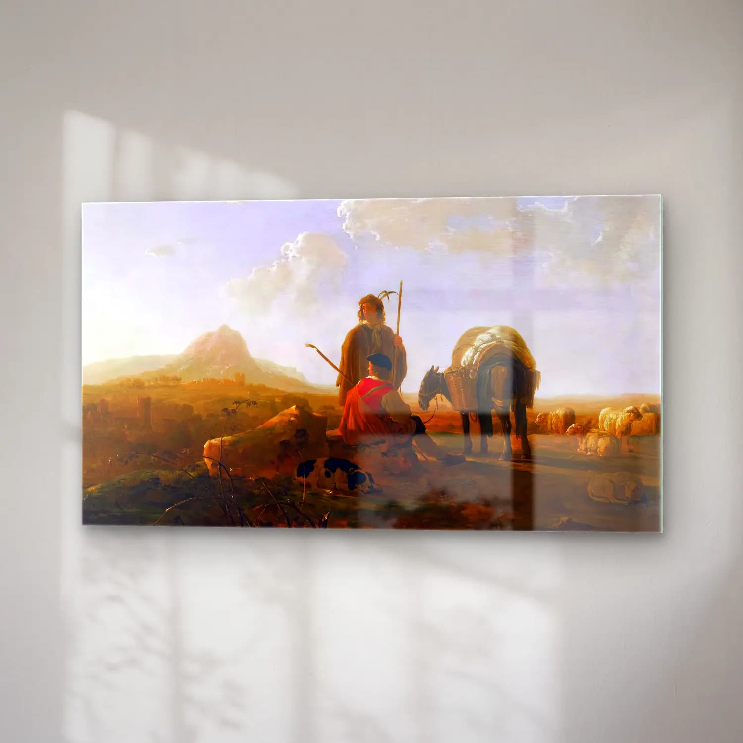 Aelbert Cuyp – Two Shepherds with a Mule and a Dog in a Hilly Landscape cam tablo — sağ açıdan görünüm