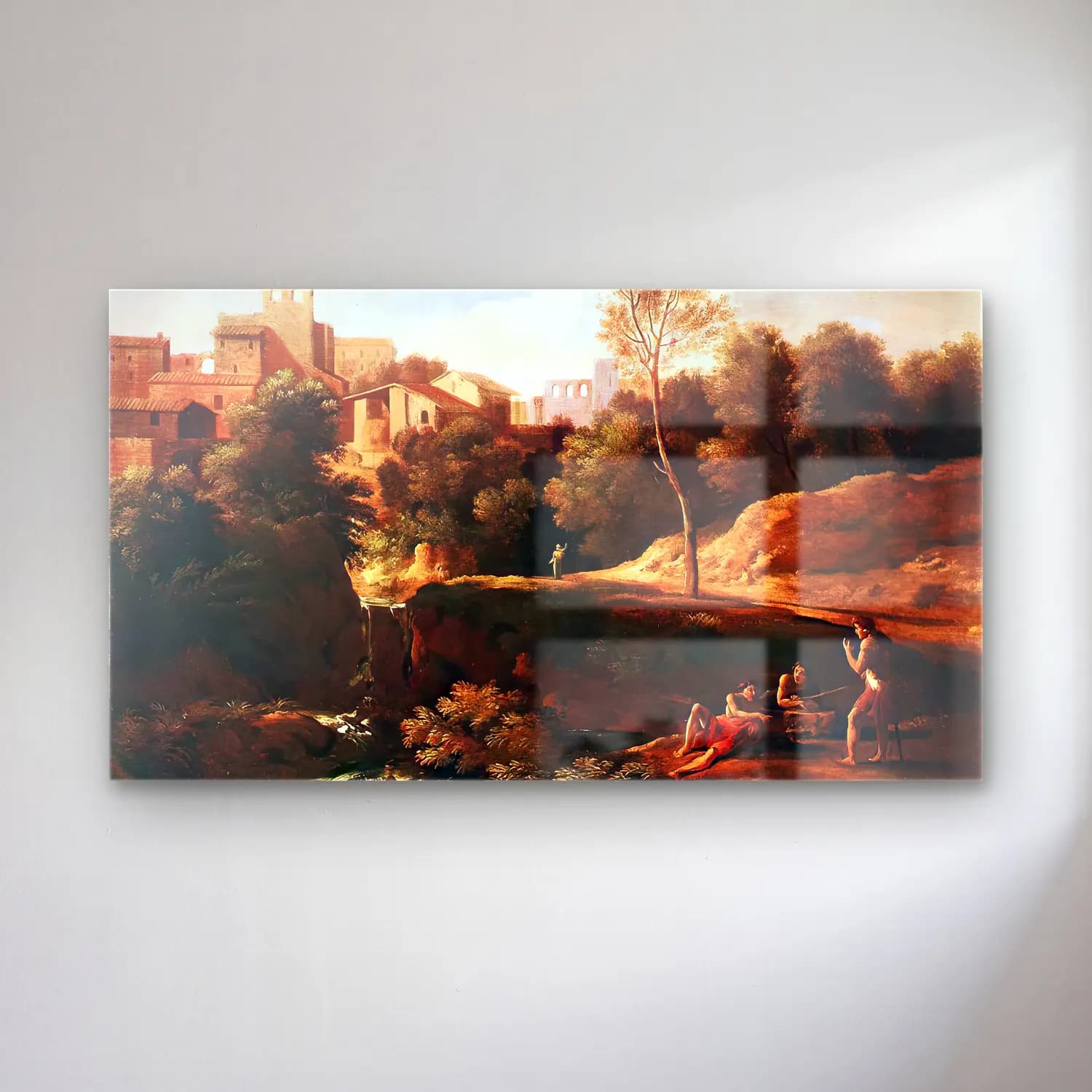 Gaspard Dughet – Imaginary Landscape – Kırmızı Tonlar cam tablo — Gaspard Dughet – Imaginary Landscape – Kırmızı Tonlar — yağlı boya antik kalıntılar