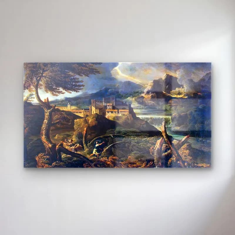 Gaspard Dughet – Landscape with Lightning cam tablo — Gaspard Dughet – Landscape with Lightning — vintage mitolojik sahne