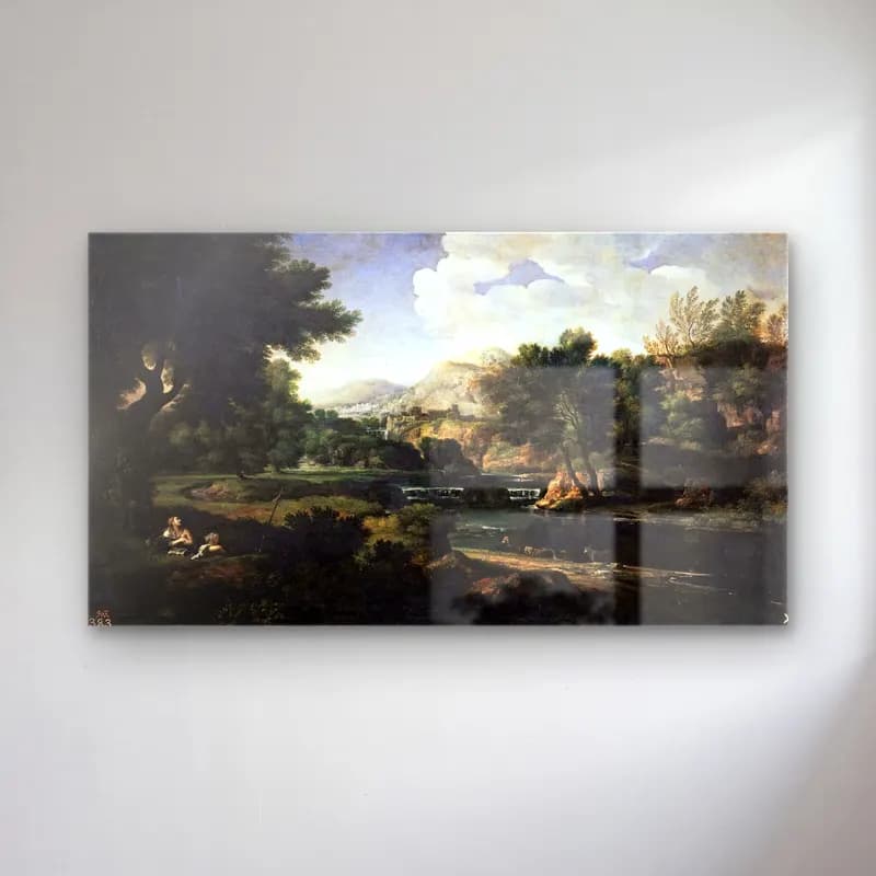 Gaspard Dughet – Landscape with Magdalen Worshipping the Cross cam tablo — Gaspard Dughet – Landscape with Magdalen Worshipping the Cross — yağlı boya kırda nehir