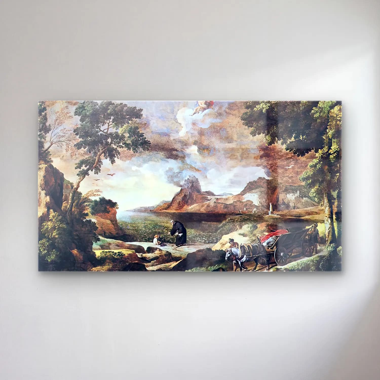 Gaspard Dughet – Landscape with St Augustine and the Mystery cam tablo — Gaspard Dughet – Landscape with St Augustine and the Mystery — vintage mitolojik sahne