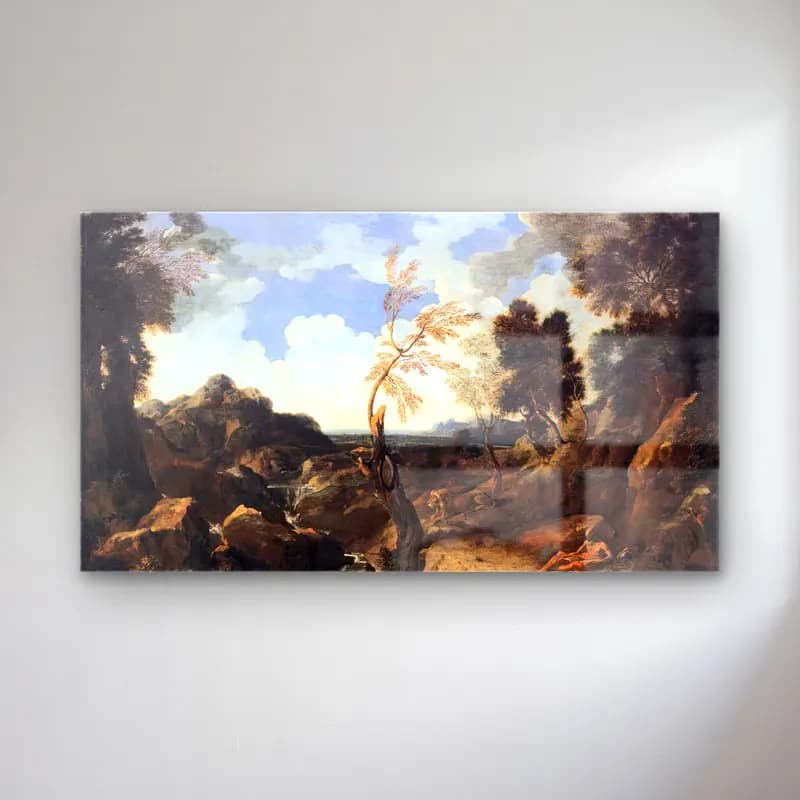Gaspard Dughet – Landscape with St Jerome and the Lion cam tablo — Gaspard Dughet – Landscape with St Jerome and the Lion — yağlı boya kırda nehir