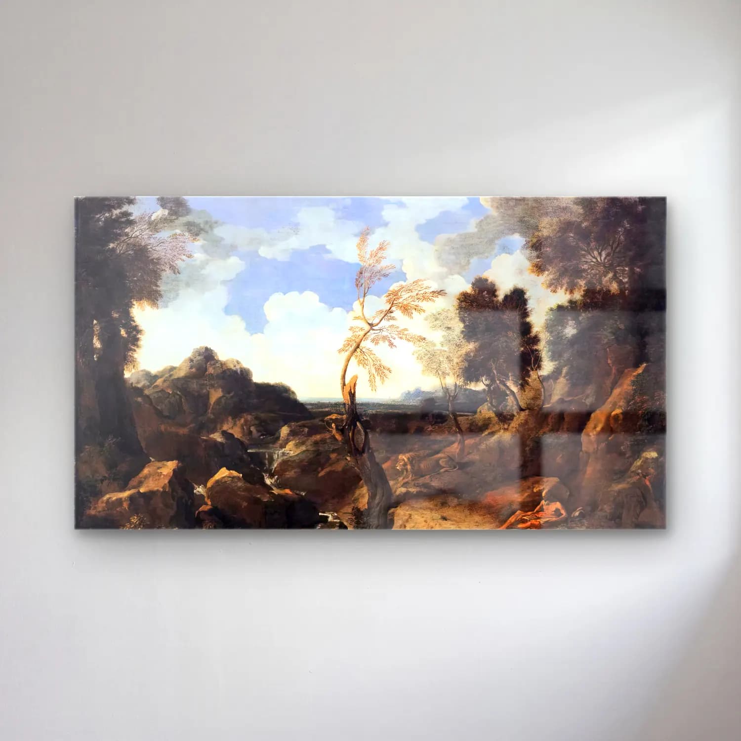 Gaspard Dughet – Landscape with St Jerome and the Lion cam tablo — Gaspard Dughet – Landscape with St Jerome and the Lion — yağlı boya kırda nehir