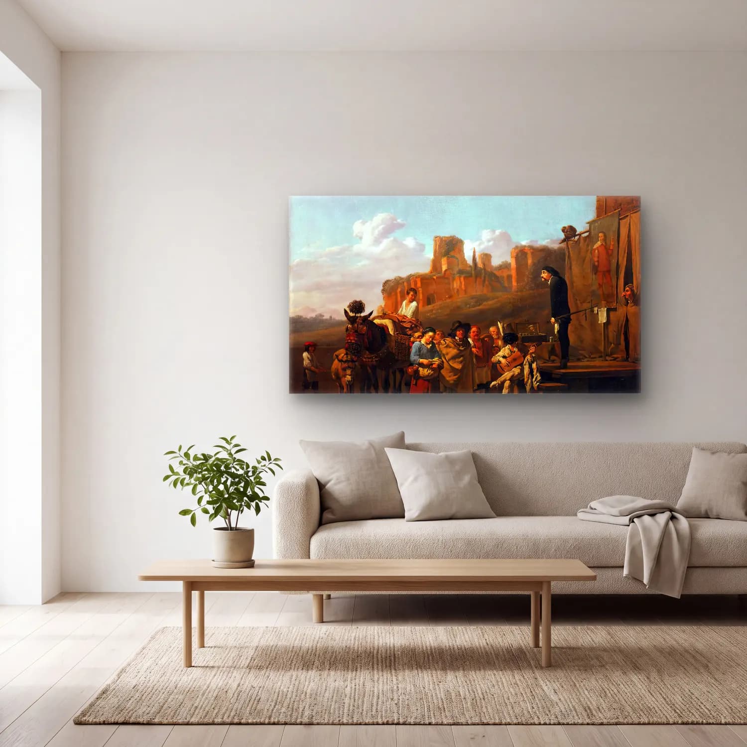 Karel Dujardin – A Party of Charlatans in an Italian Landscape cam tablo — açık renk salonda
