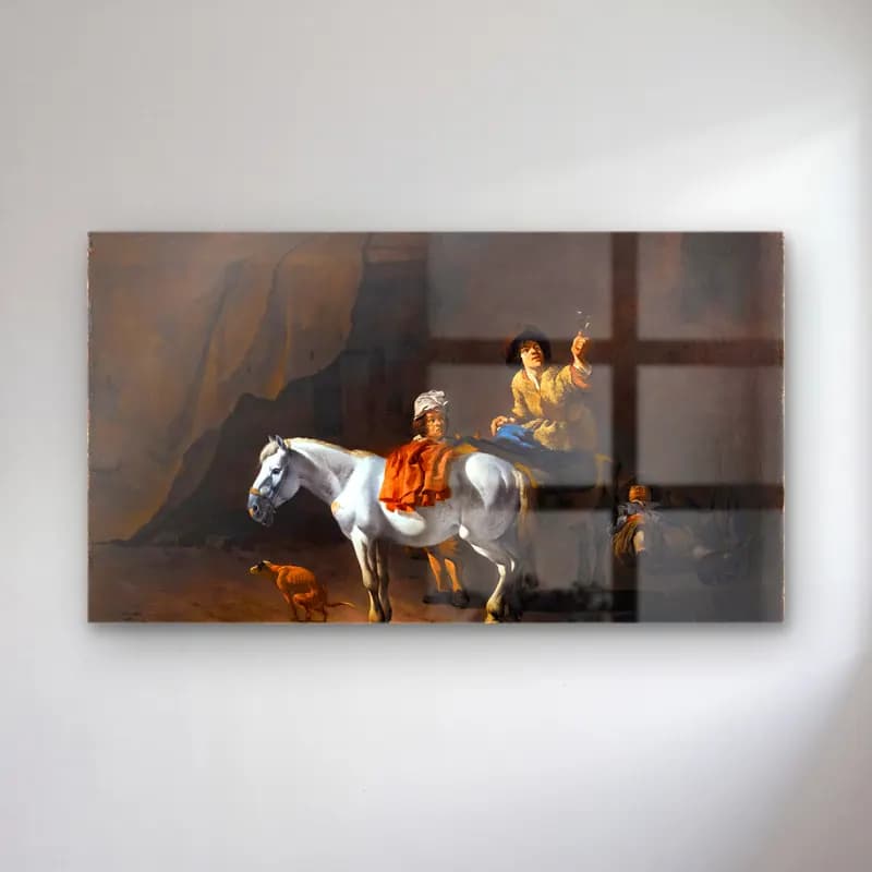 Karel Dujardin – Horseman Holding a Roemer cam tablo — Karel Dujardin – Horseman Holding a Roemer — yağlı boya atlı