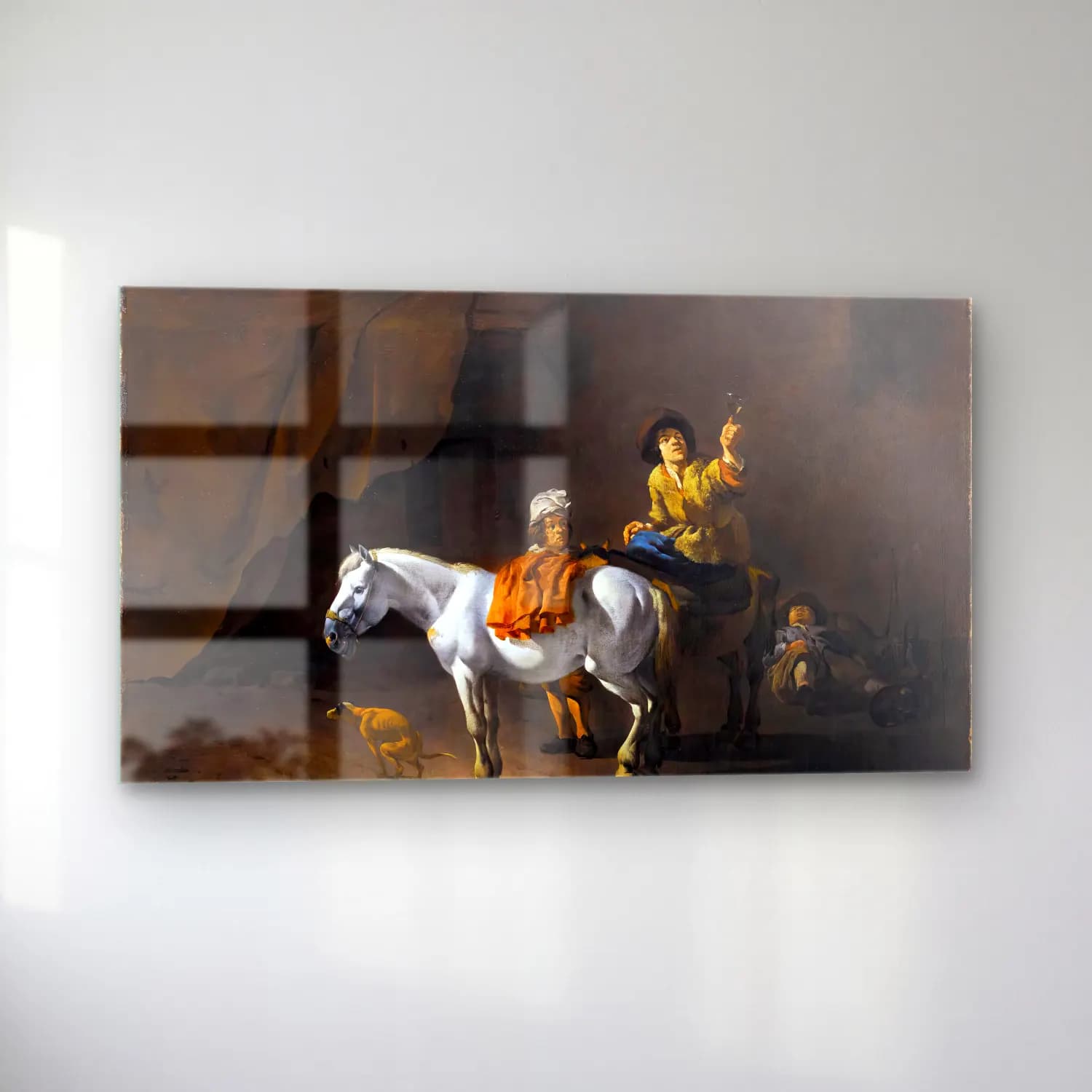 Karel Dujardin – Horseman Holding a Roemer cam tablo — sol açıdan görünüm