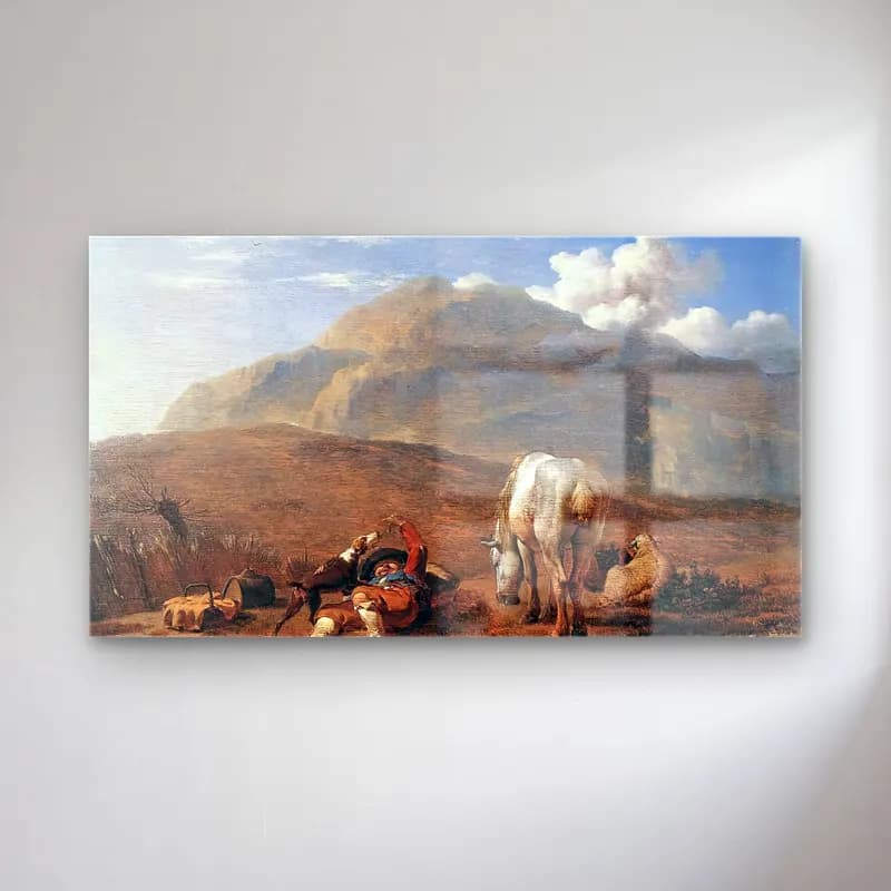Karel Dujardin – Italian Landscape with a Young Shepherd cam tablo — Karel Dujardin – Italian Landscape with a Young Shepherd — yağlı boya dağ manzarası