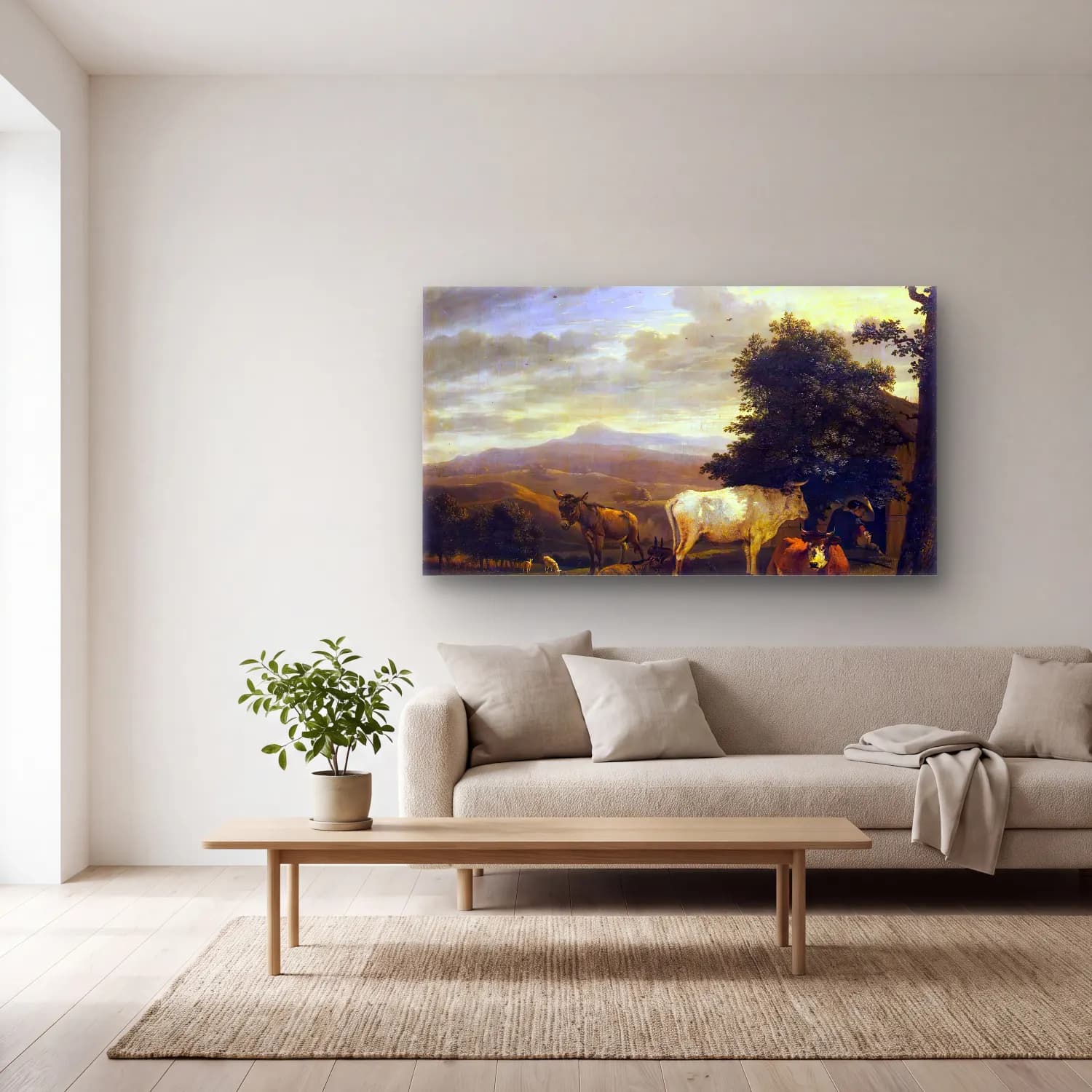 Karel Dujardin – Landscape with Cattle cam tablo — açık renk salonda