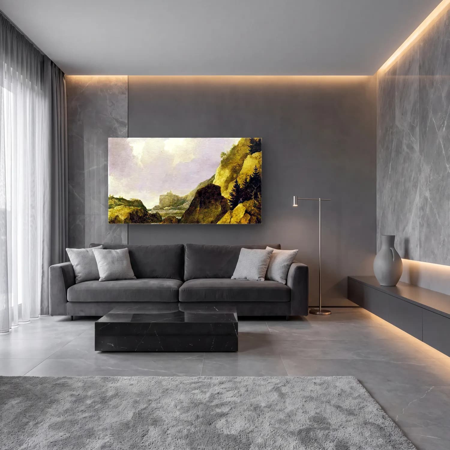 Allaert van Everdingen – Scandinavian Rocky River Landscape cam tablo — lüks salon duvarında