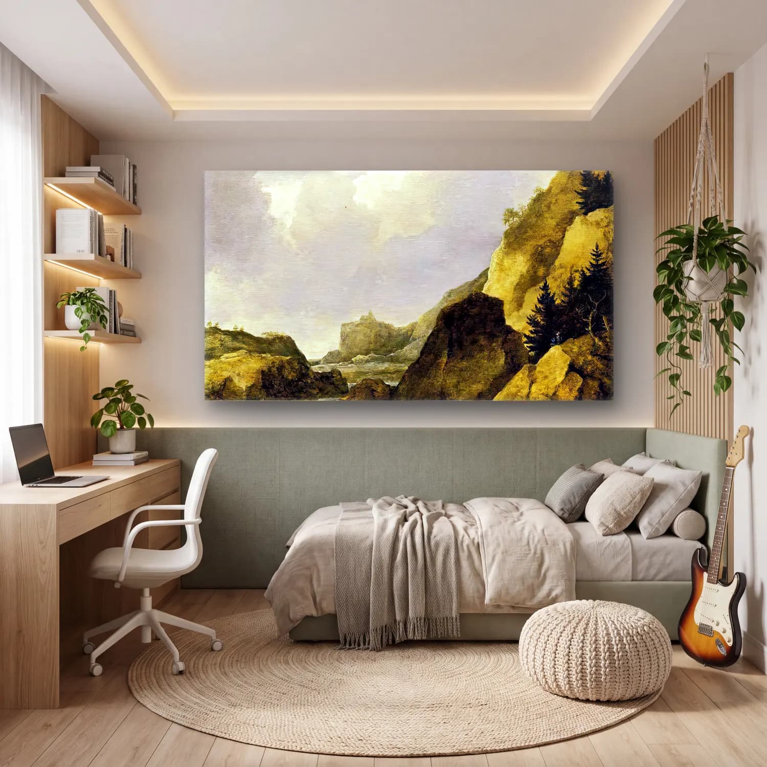 Allaert van Everdingen – Scandinavian Rocky River Landscape cam tablo — genç odasında