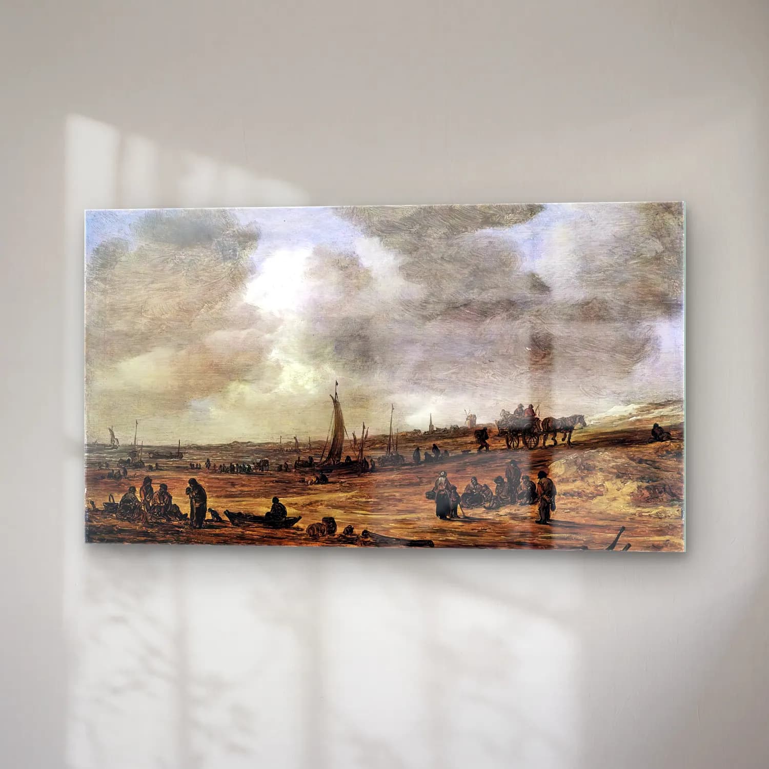 Jan van Goyen – A Beach with Fishing Boats – Bej Tonlar cam tablo — sağ açıdan görünüm