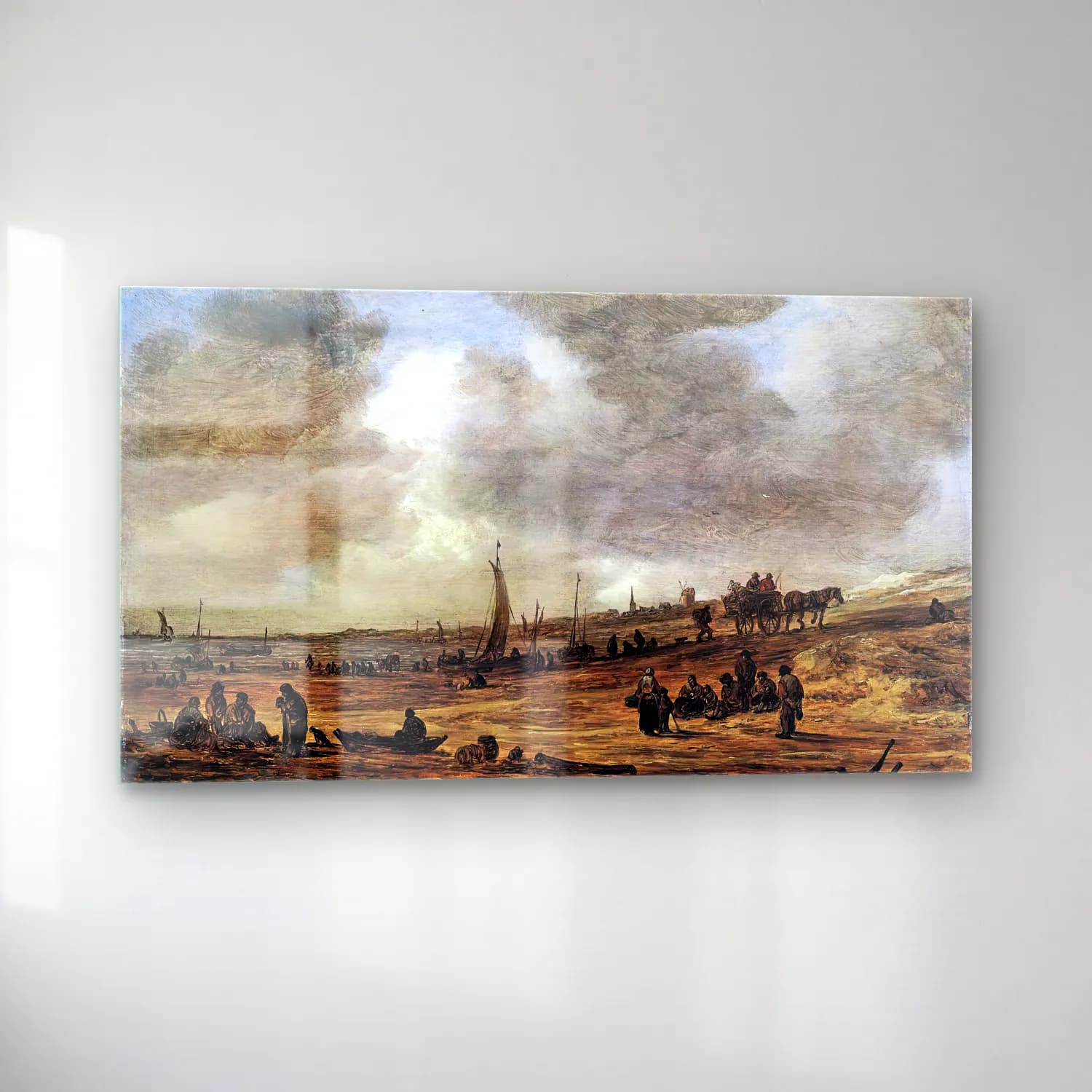 Jan van Goyen – A Beach with Fishing Boats – Bej Tonlar cam tablo — sol açıdan görünüm