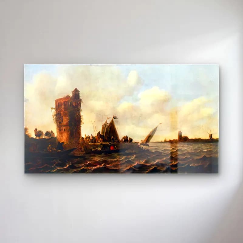 Jan van Goyen – A View on the Maas near Dordrecht cam tablo — Jan van Goyen – A View on the Maas near Dordrecht — yağlı boya liman ve tekneler