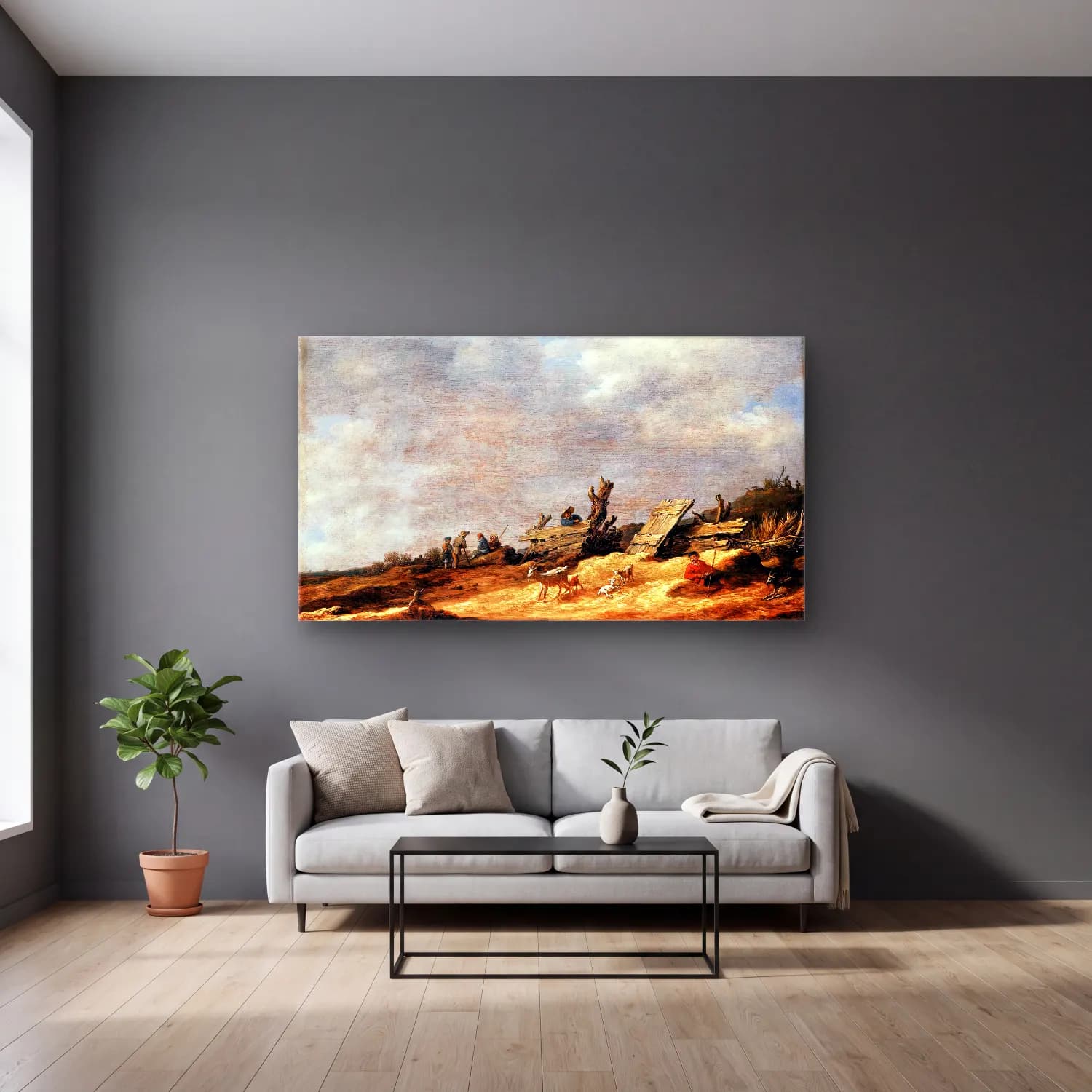 Jan van Goyen – Dune Landscape cam tablo — gri duvarlı salonda