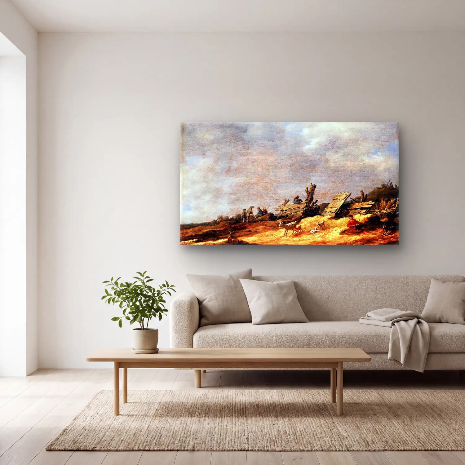 Jan van Goyen – Dune Landscape cam tablo — açık renk salonda