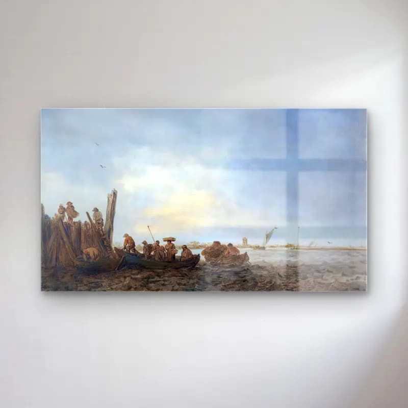 Jan van Goyen – Estuary Landscape cam tablo — Jan van Goyen – Estuary Landscape — yağlı boya liman ve tekneler