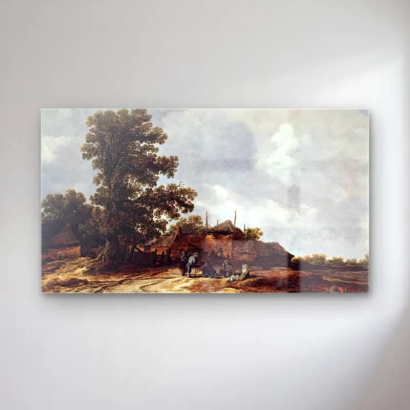 Jan van Goyen – Farmyard with Haystack cam tablo — Jan van Goyen – Farmyard with Haystack — yağlı boya kır evi