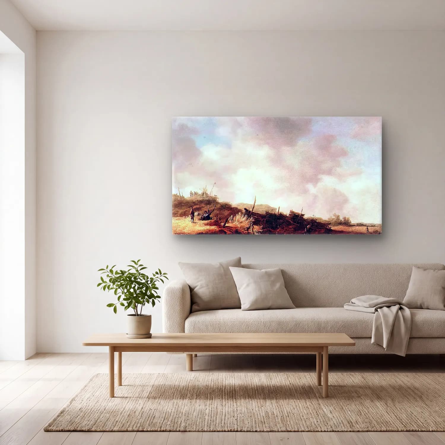 Jan van Goyen – Landscape with Dunes cam tablo — açık renk salonda