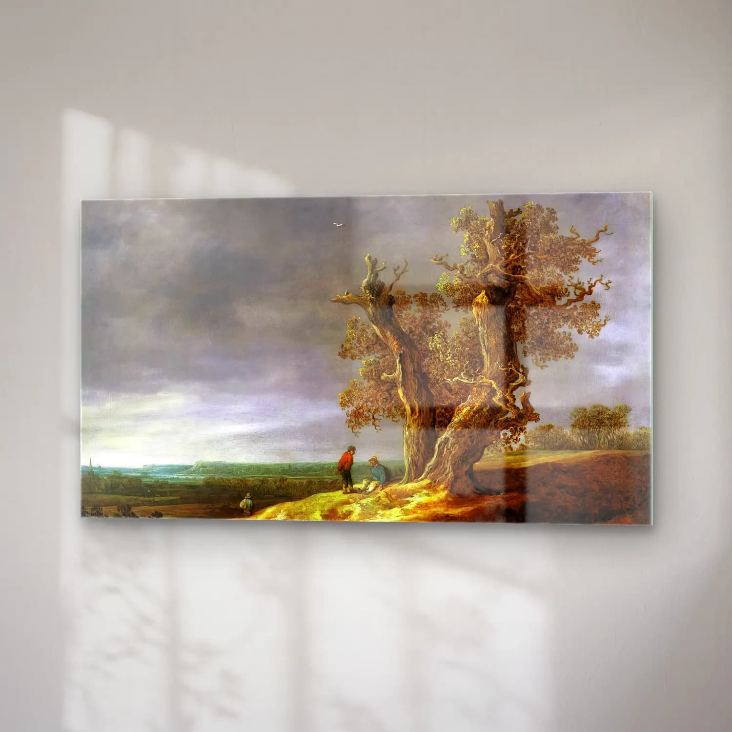 Jan van Goyen – Landscape with Two Oaks – Sarı Tonlar cam tablo — sağ açıdan görünüm