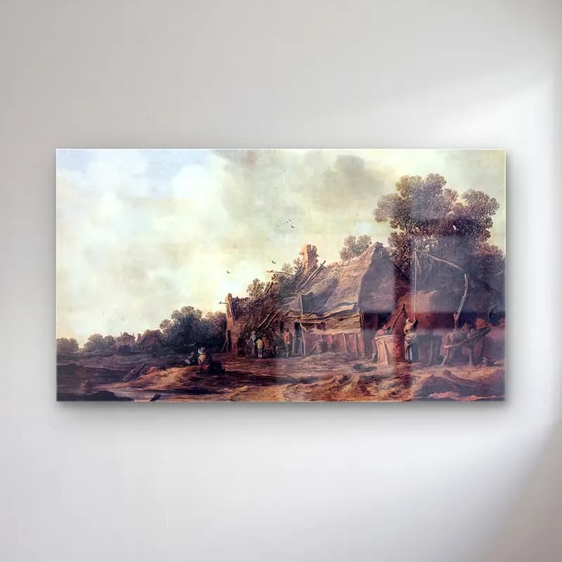 Jan van Goyen – Peasant Huts with a Sweep Well cam tablo — Jan van Goyen – Peasant Huts with a Sweep Well — yağlı boya kır evi