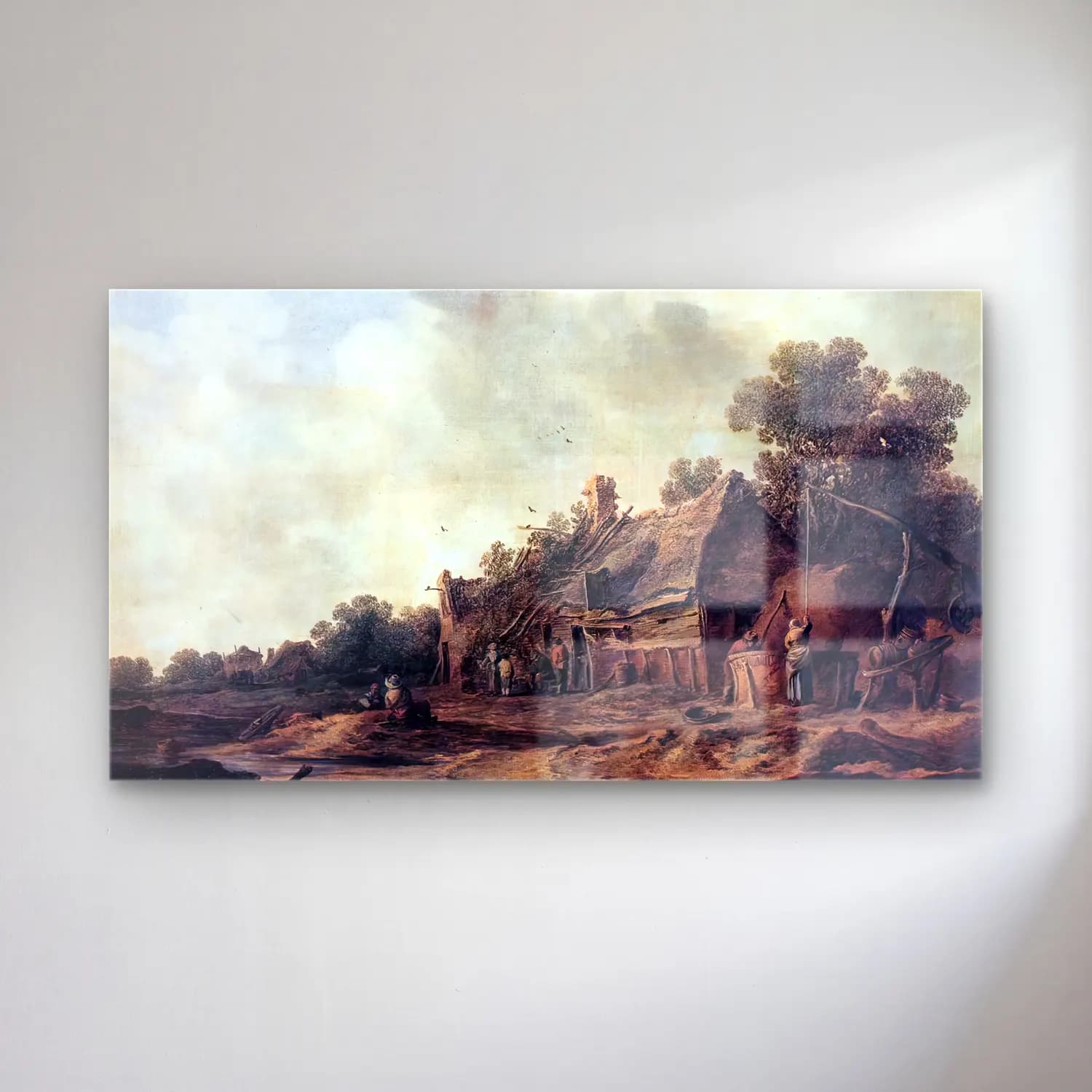 Jan van Goyen – Peasant Huts with a Sweep Well cam tablo — Jan van Goyen – Peasant Huts with a Sweep Well — yağlı boya kır evi