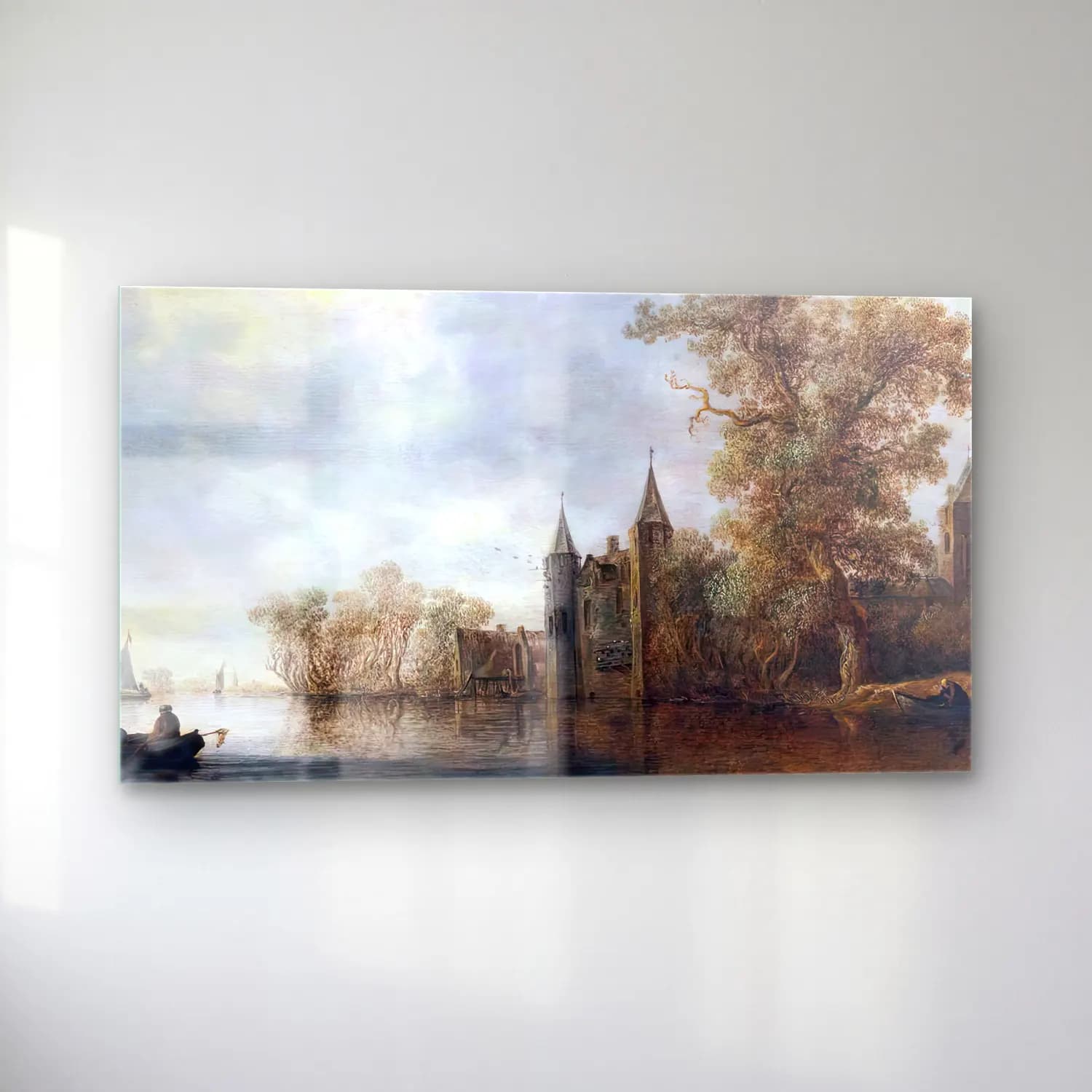 Jan van Goyen – River Landscape with a Medieval Fortification cam tablo — sol açıdan görünüm