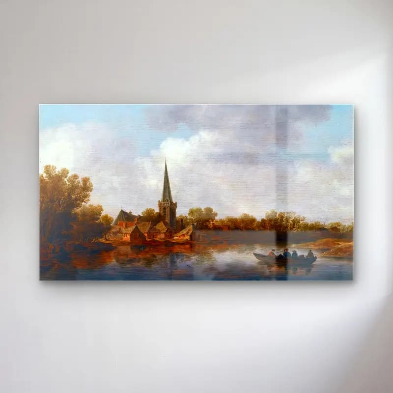 Jan van Goyen – River Landscape – Mavi Tonlar cam tablo — Jan van Goyen – River Landscape – Mavi Tonlar — yağlı boya katedral