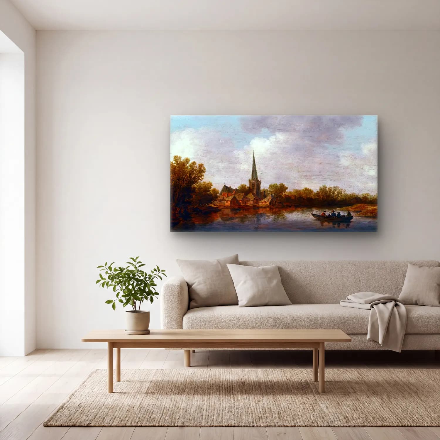 Jan van Goyen – River Landscape – Mavi Tonlar cam tablo — açık renk salonda