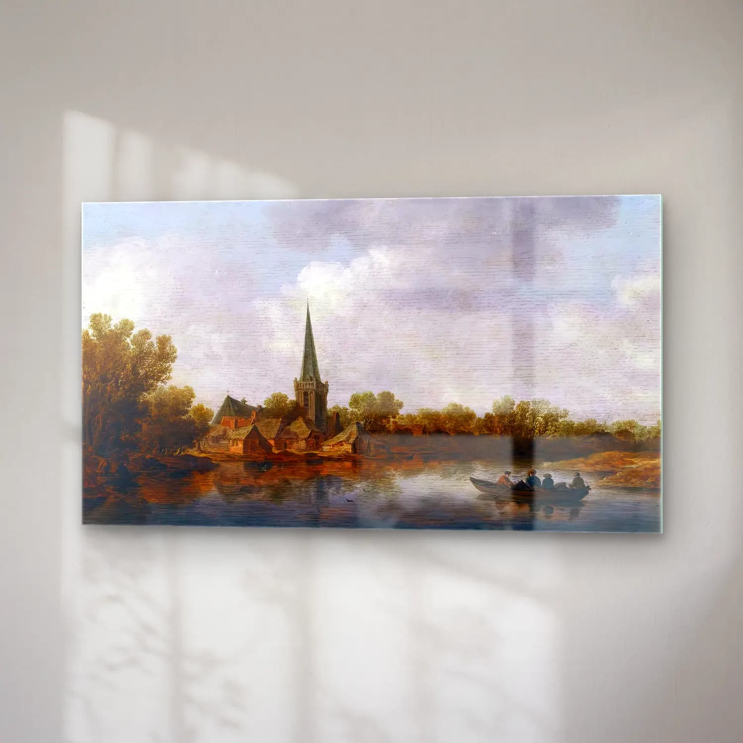 Jan van Goyen – River Landscape – Mavi Tonlar cam tablo — sağ açıdan görünüm