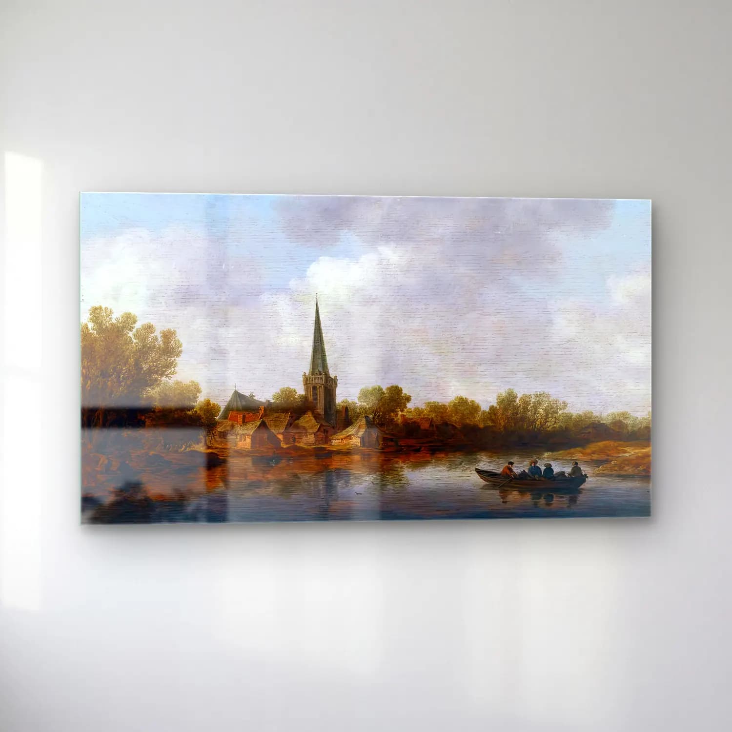 Jan van Goyen – River Landscape – Mavi Tonlar cam tablo — sol açıdan görünüm