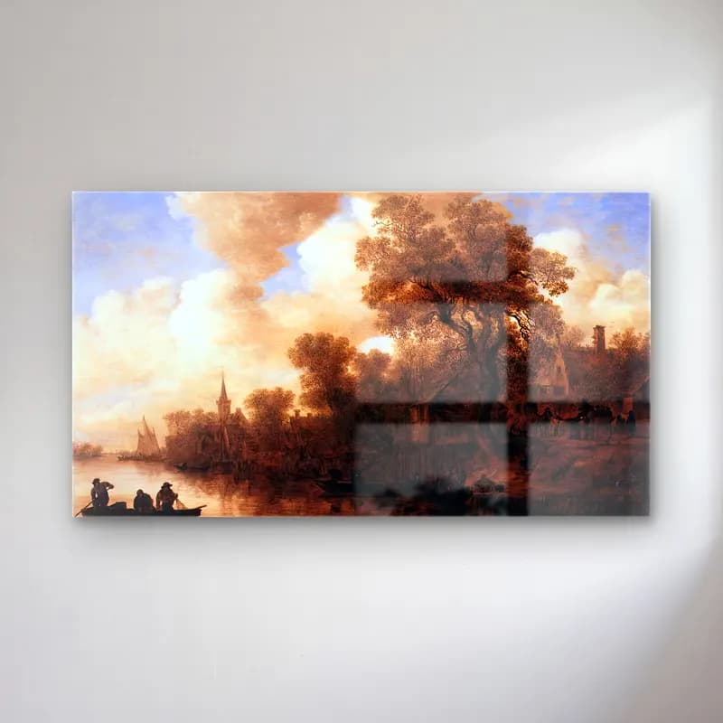 Jan van Goyen – River Scene cam tablo — Jan van Goyen – River Scene — yağlı boya kırda nehir