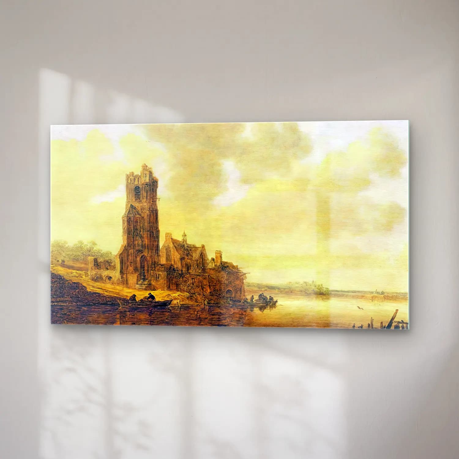 Jan van Goyen – River View with Church at Warmond cam tablo — sağ açıdan görünüm