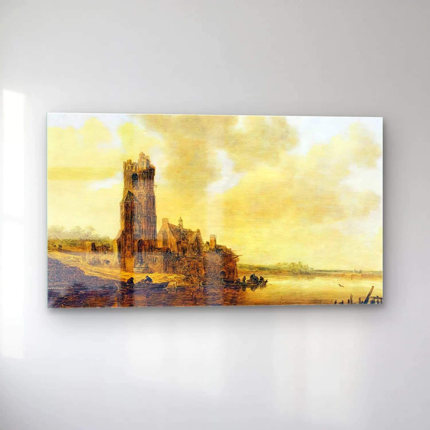 Jan van Goyen – River View with Church at Warmond cam tablo — sol açıdan görünüm