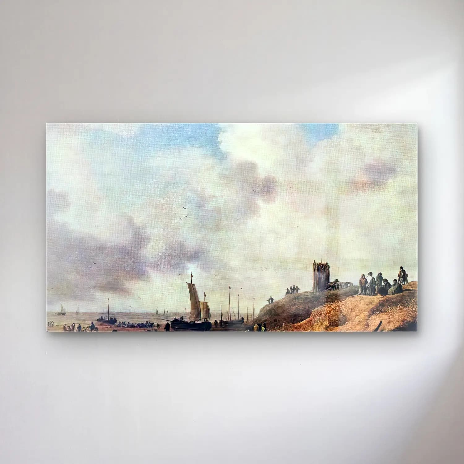 Jan van Goyen – Seashore at Scheveningen cam tablo — Jan van Goyen – Seashore at Scheveningen — yağlı boya liman ve tekneler
