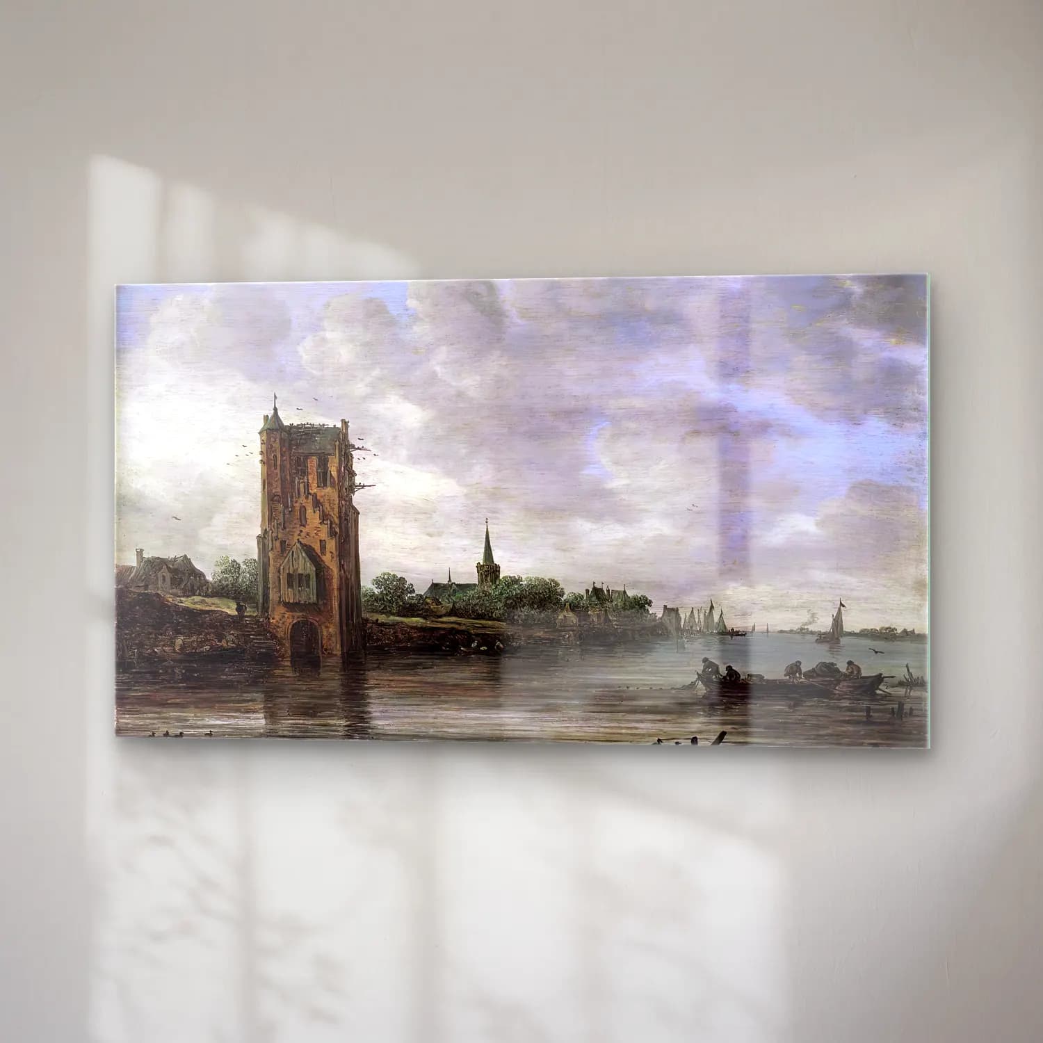 Jan van Goyen – The Pelkus Gate near Utrecht – Siyah Beyaz Tonlar cam tablo — sağ açıdan görünüm