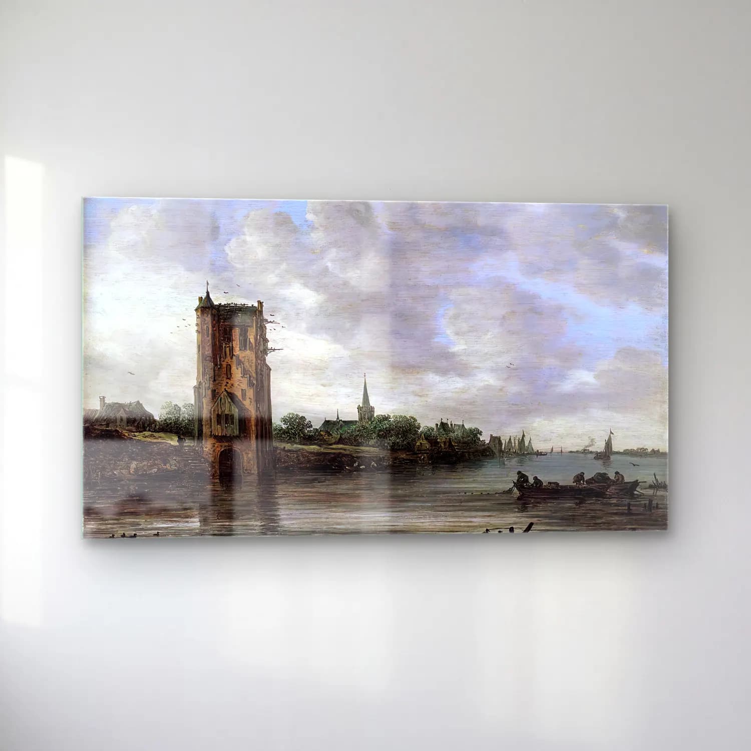 Jan van Goyen – The Pelkus Gate near Utrecht – Siyah Beyaz Tonlar cam tablo — sol açıdan görünüm
