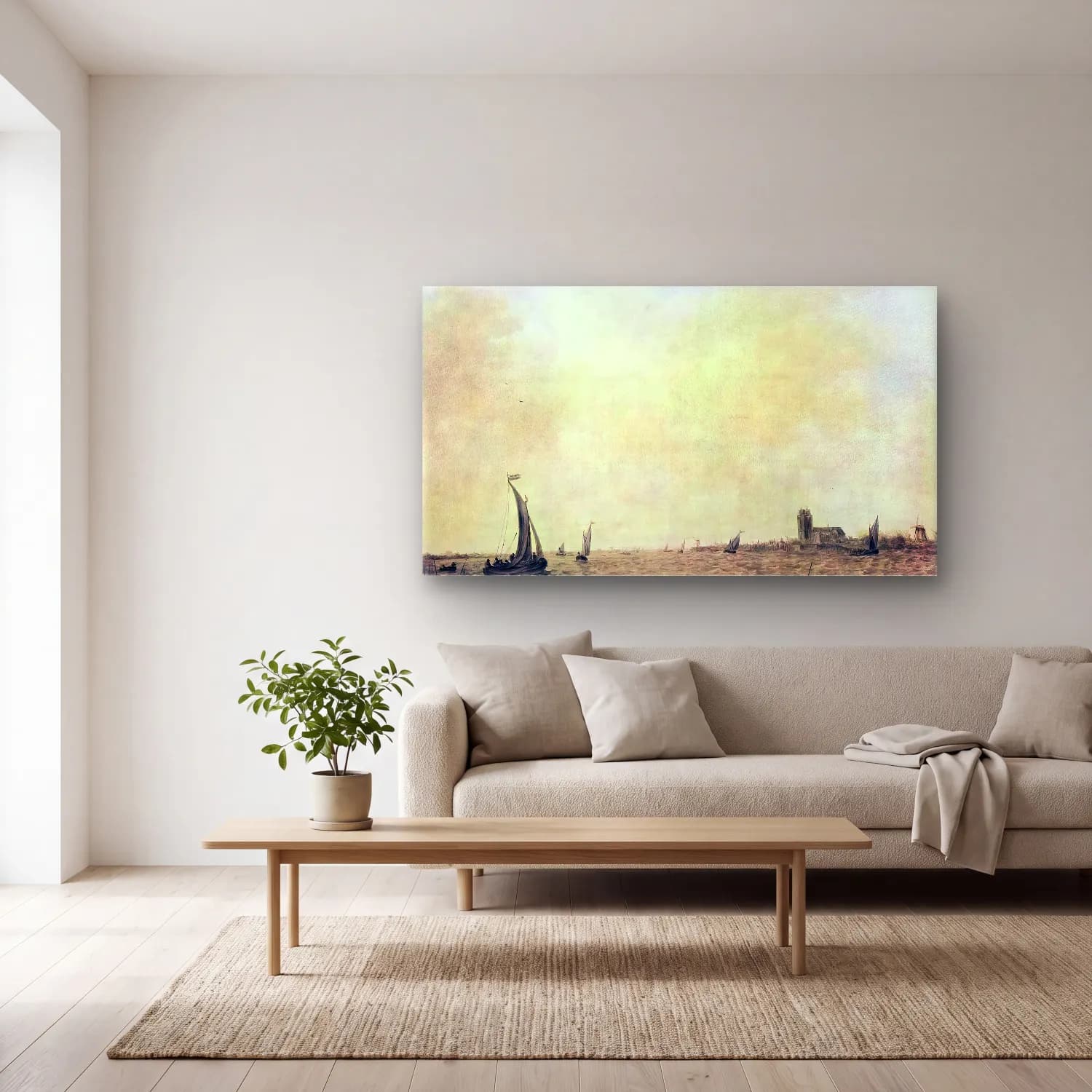 Jan van Goyen – View of Dordrecht from the Oude Maas cam tablo — açık renk salonda