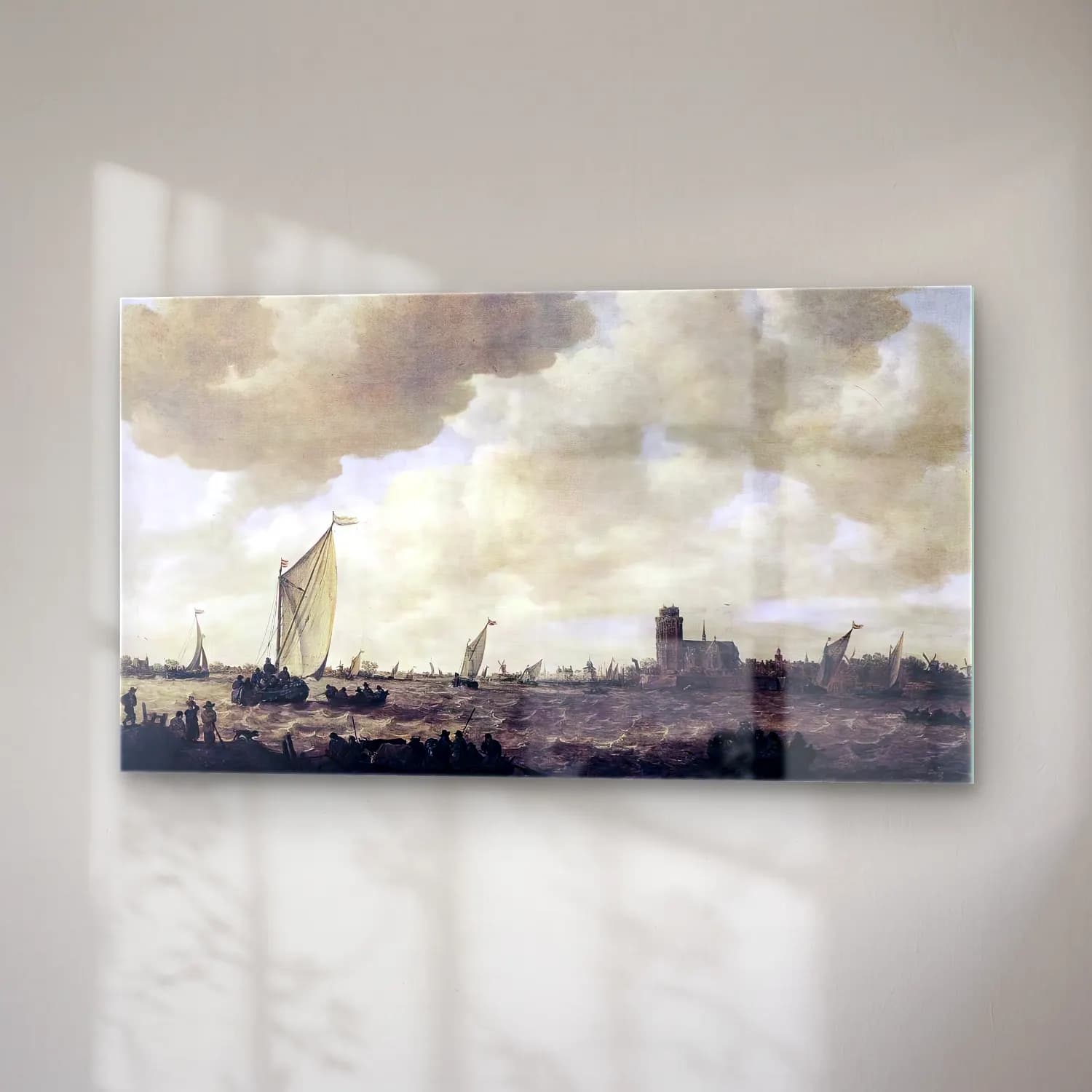 Jan van Goyen – View of Dordrecht – Bej Tonlar cam tablo — sağ açıdan görünüm