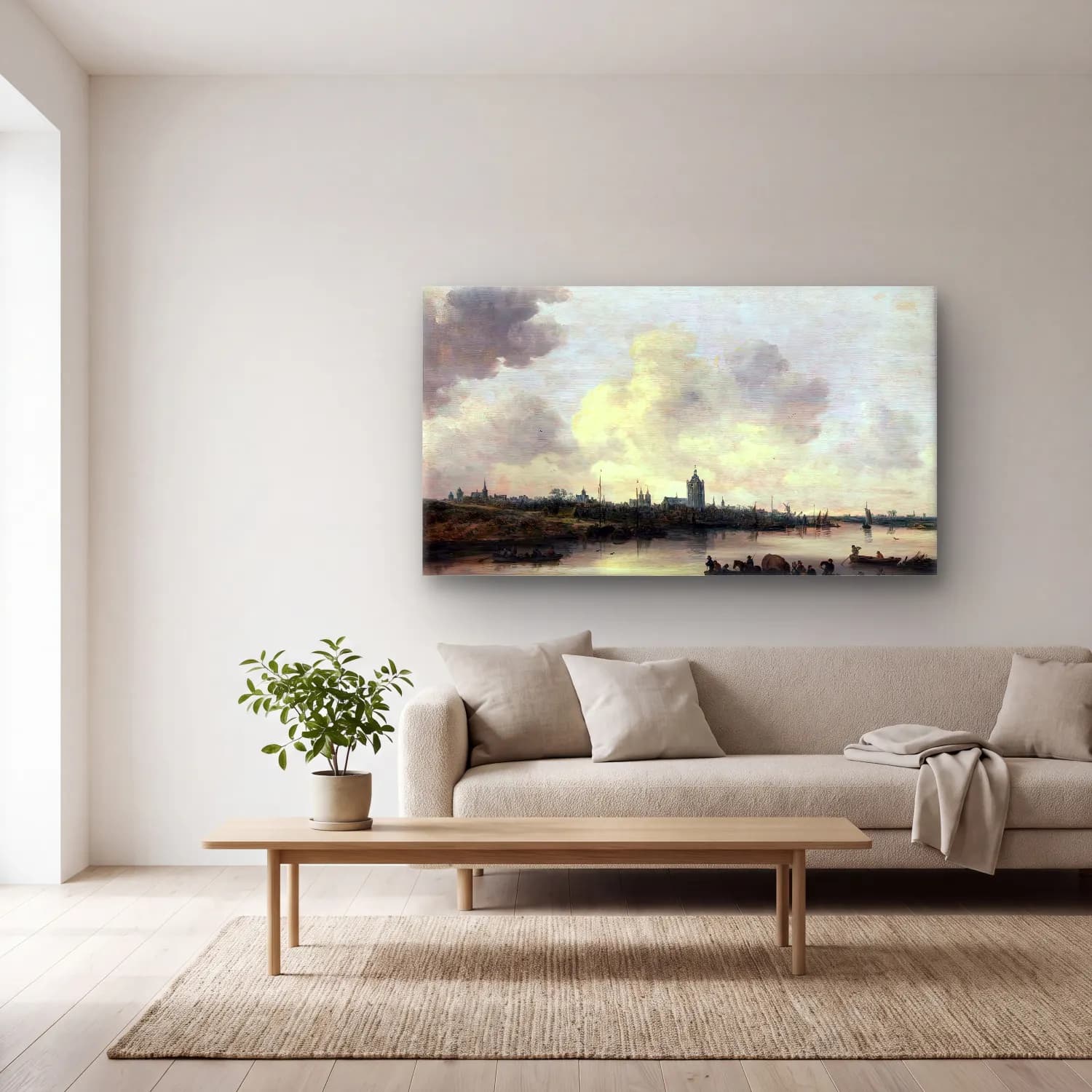 Jan van Goyen – View of the City of Arnhem cam tablo — açık renk salonda