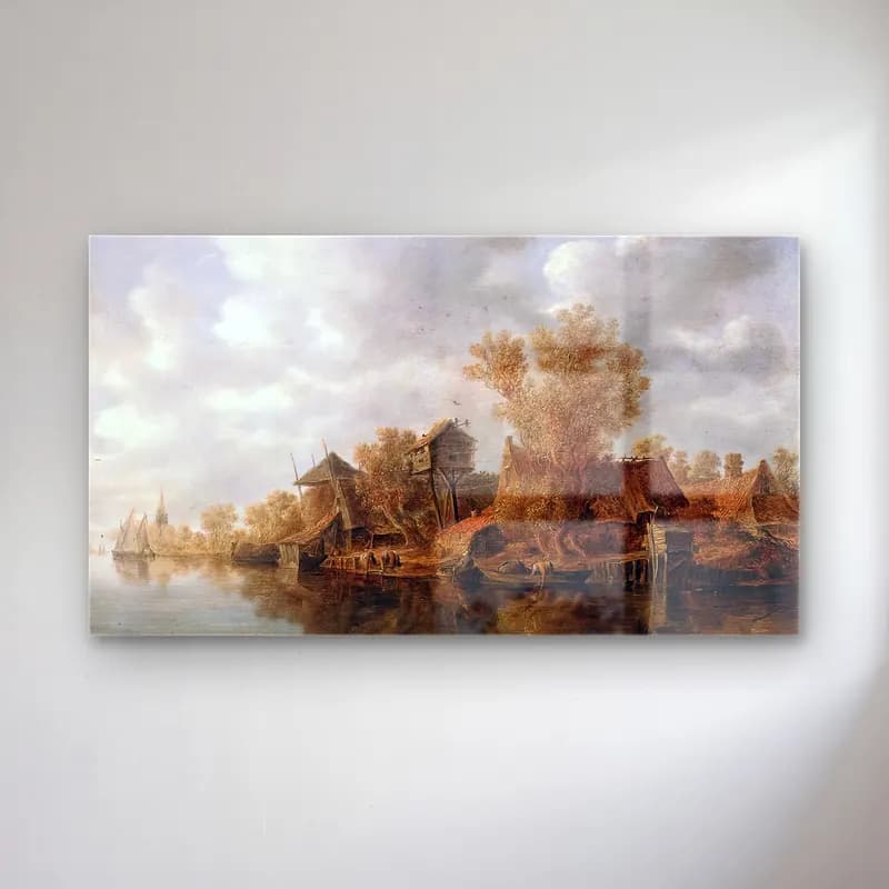 Jan van Goyen – Village at the River cam tablo — Jan van Goyen – Village at the River — yağlı boya kırda nehir