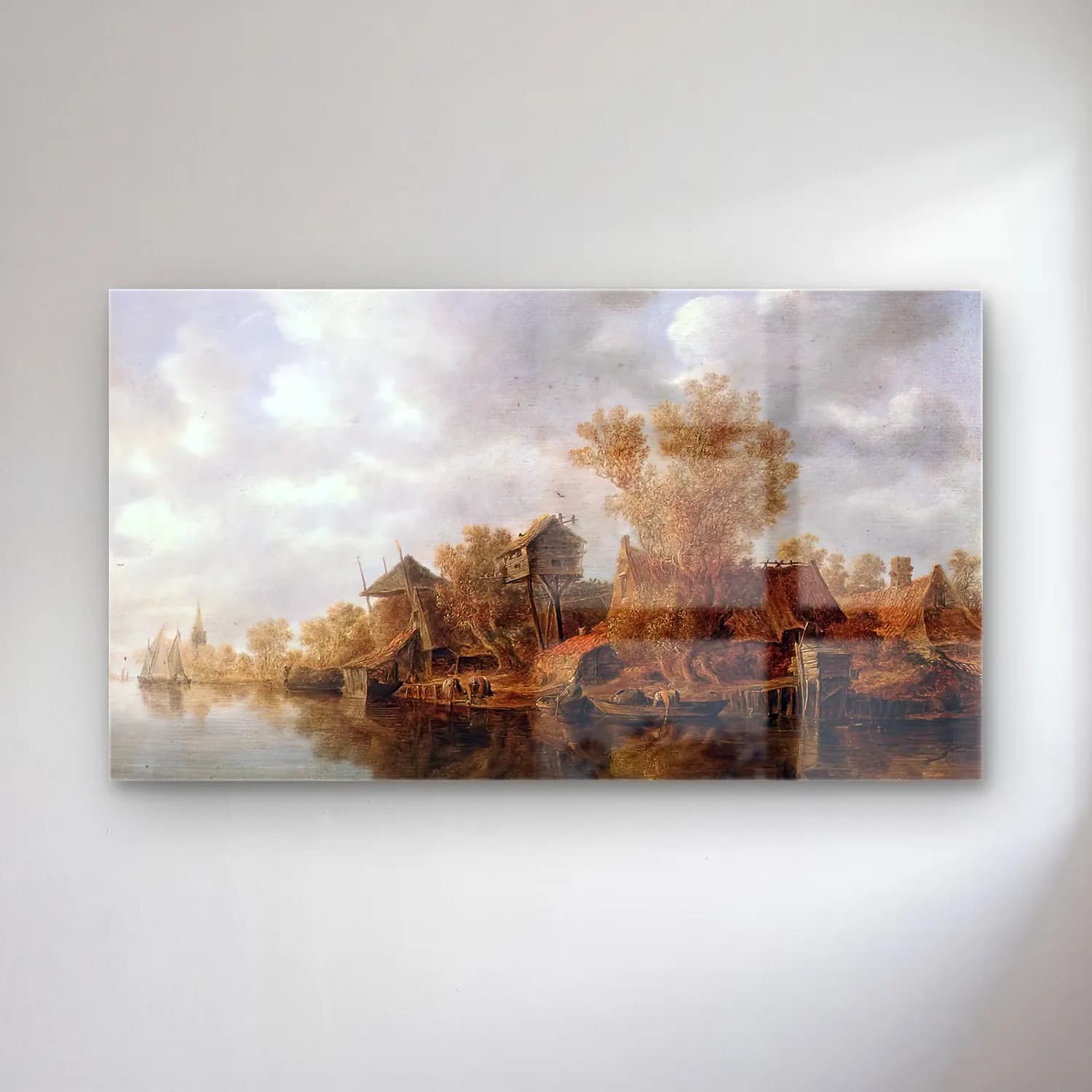 Jan van Goyen – Village at the River cam tablo — Jan van Goyen – Village at the River — yağlı boya kırda nehir