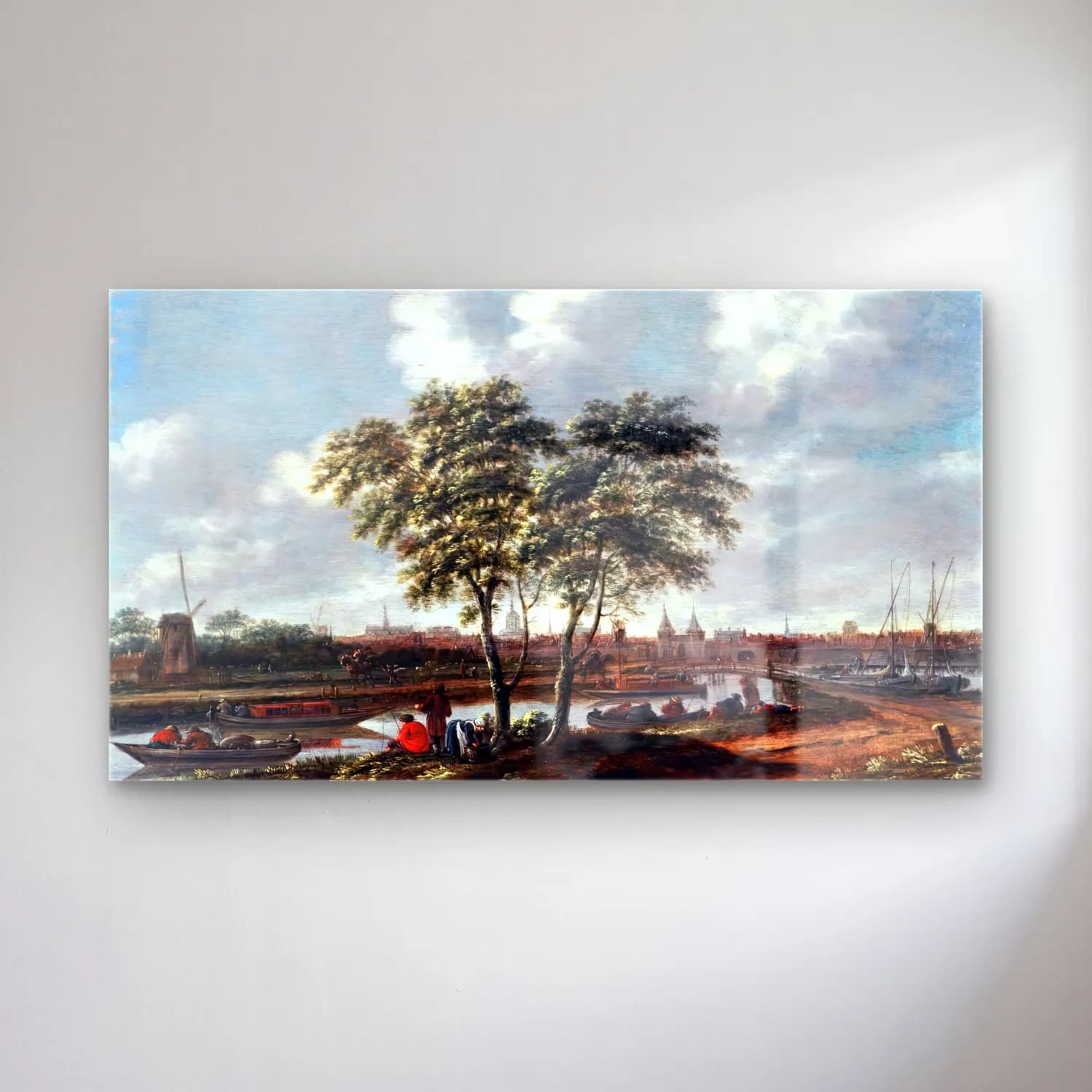 Thomas Heeremans – View of Leiden cam tablo — Thomas Heeremans – View of Leiden — yağlı boya liman ve tekneler