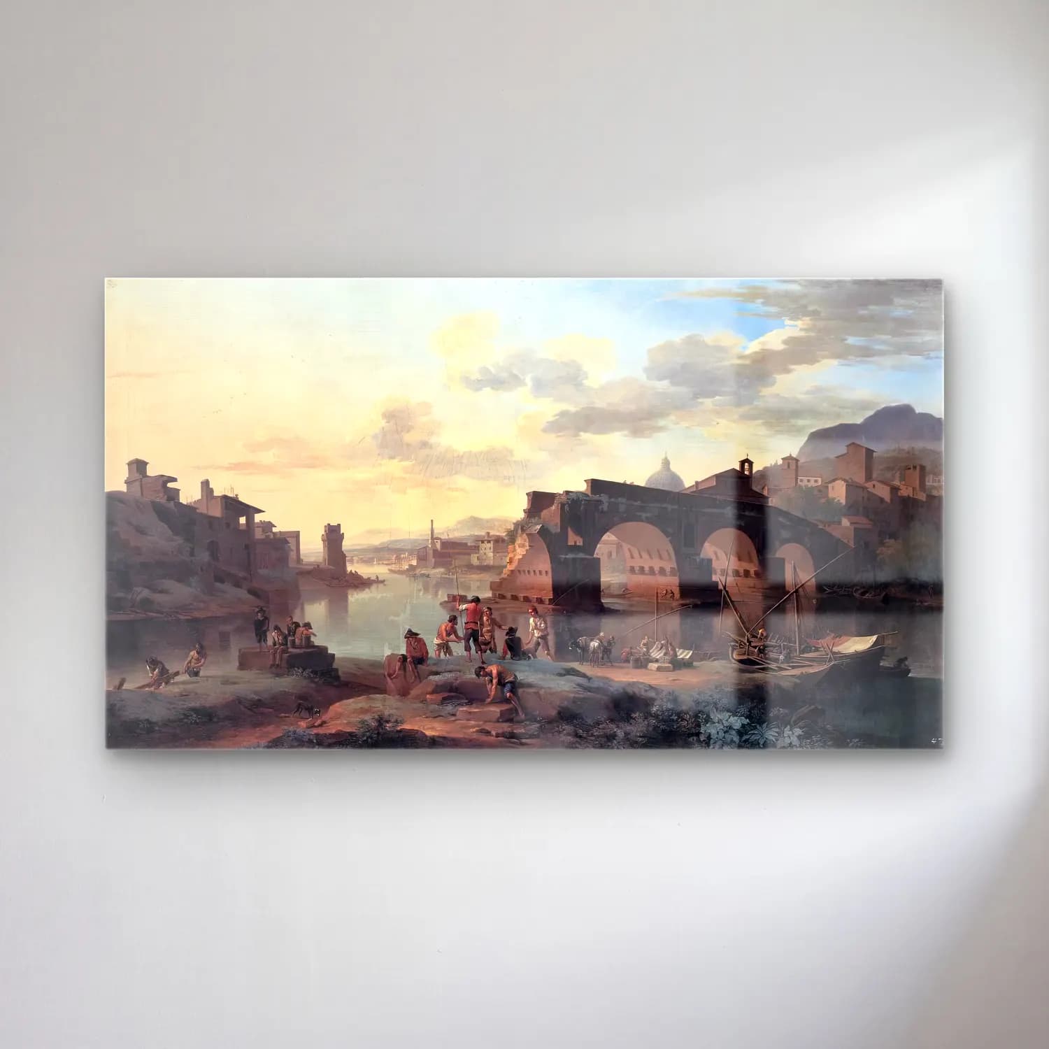 Jacob de Heusch – River View with the Ponte Rotto cam tablo — Jacob de Heusch – River View with the Ponte Rotto — yağlı boya roma