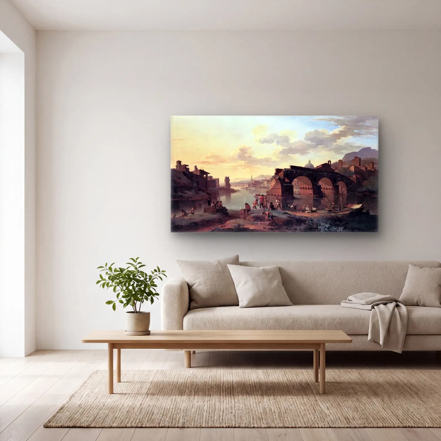 Jacob de Heusch – River View with the Ponte Rotto cam tablo — açık renk salonda