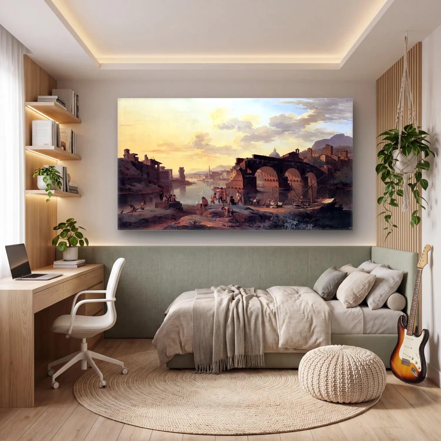 Jacob de Heusch – River View with the Ponte Rotto cam tablo — genç odasında